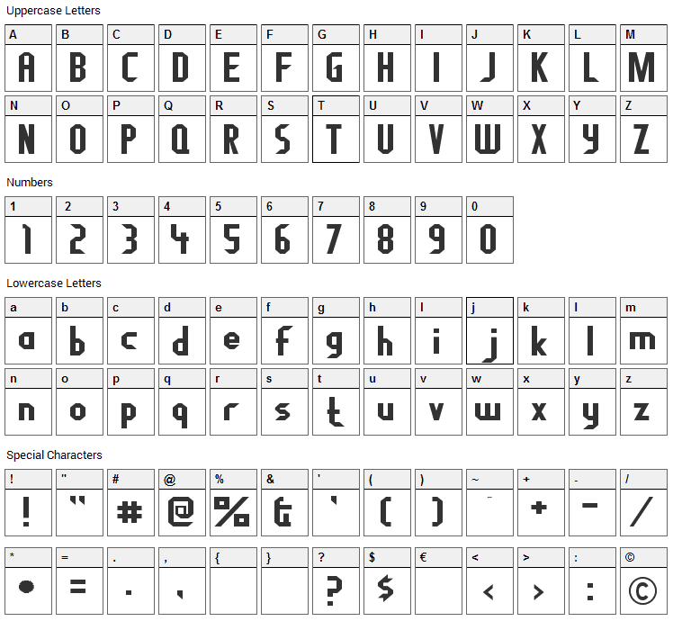 Fragile Bombers Font Character Map