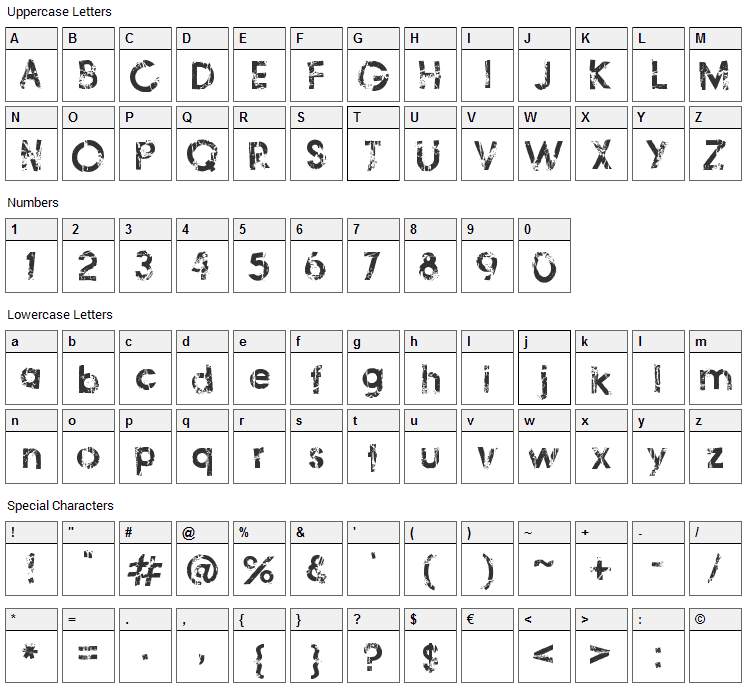 Frail & Bedazzled Font Character Map