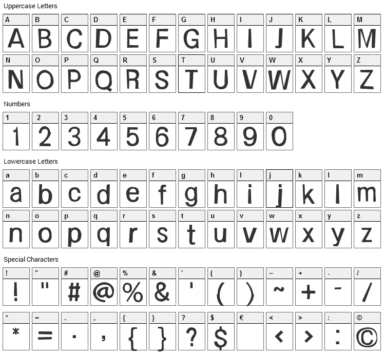 Frail Sans Font Character Map