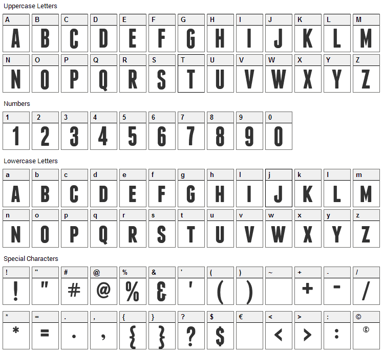 Franchise Font Character Map