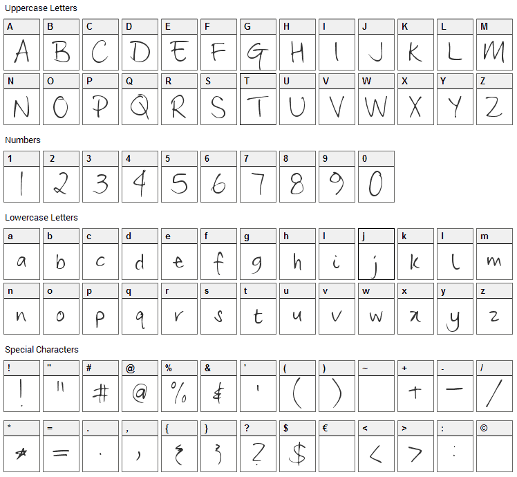 Frangipani Rose Font Character Map