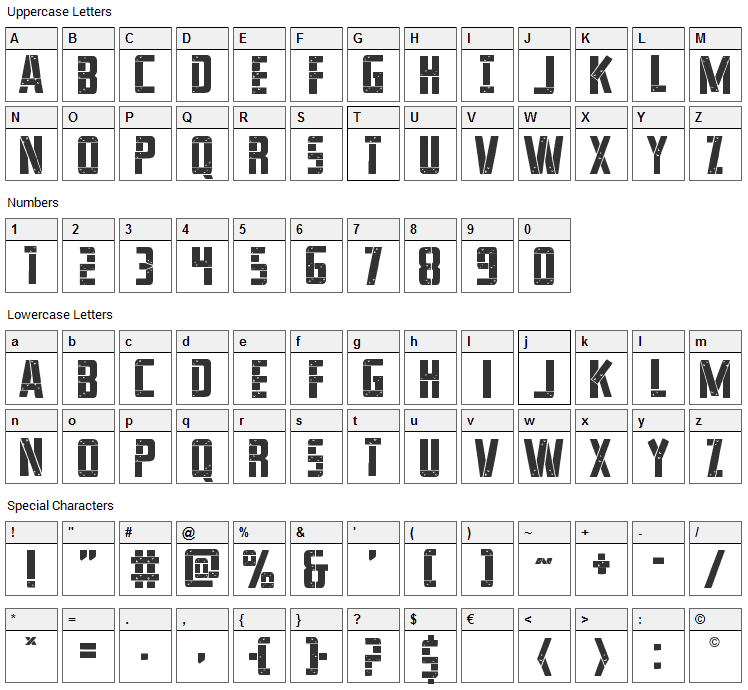 Frank-n-Plank Font Character Map