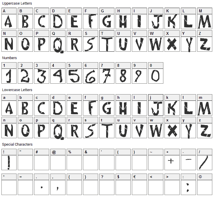 Frankenwinie Font Character Map