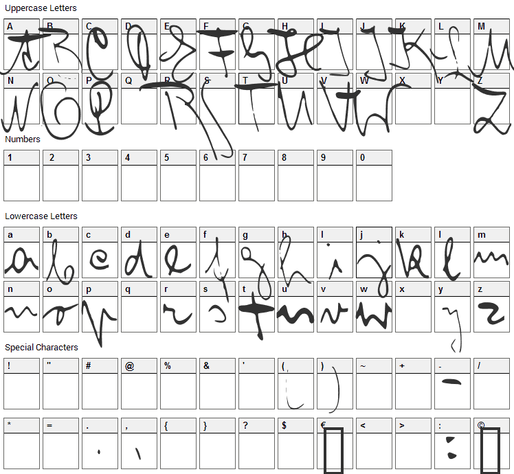 Franz Kafka Font Character Map