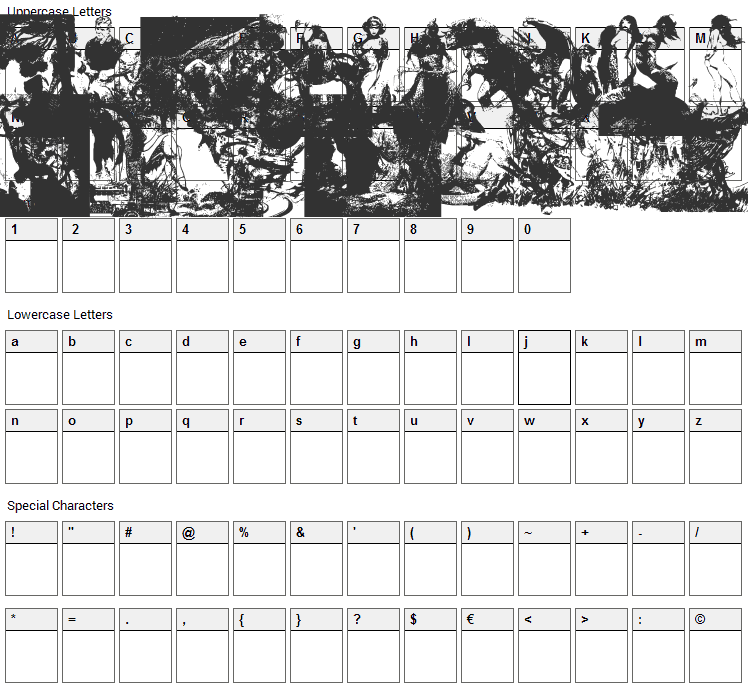 Frazetta Bats 1 Font Character Map