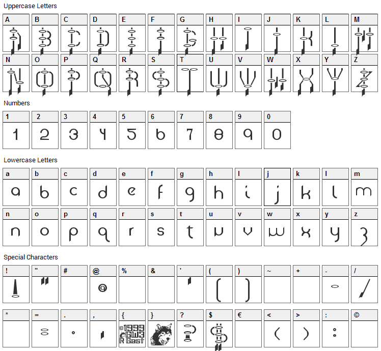 Frazzed Font Character Map