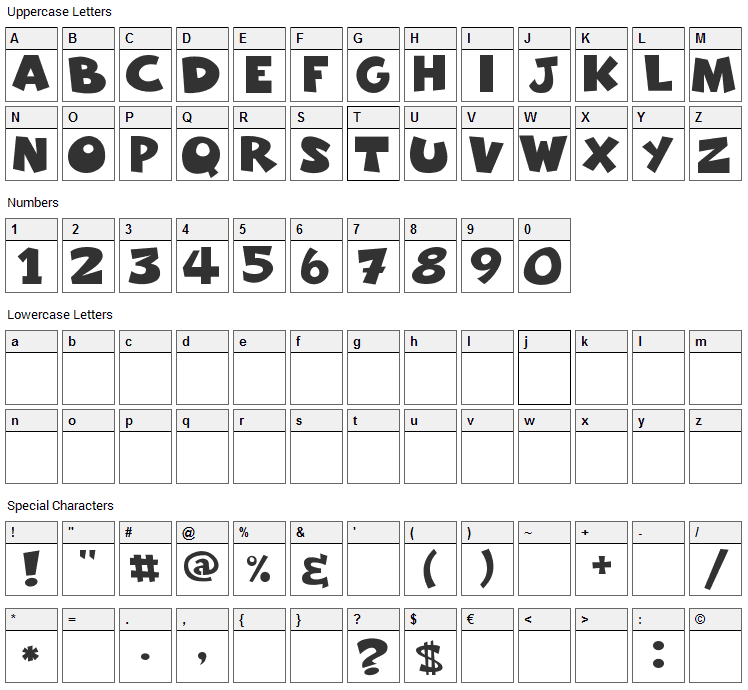 Freakomix Font Character Map