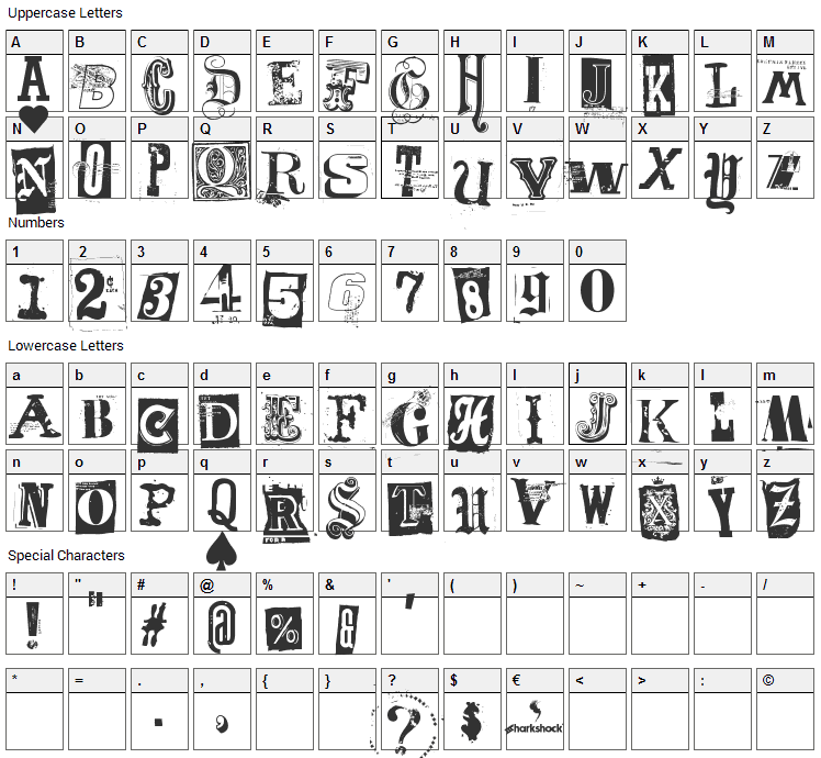Freakshow Font Character Map