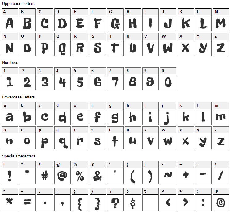 Freckle Face Font Character Map