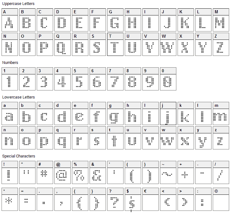 Free Design 001 Font Character Map