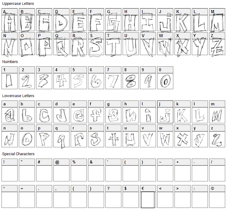 Free Nights and Weekends Font Character Map