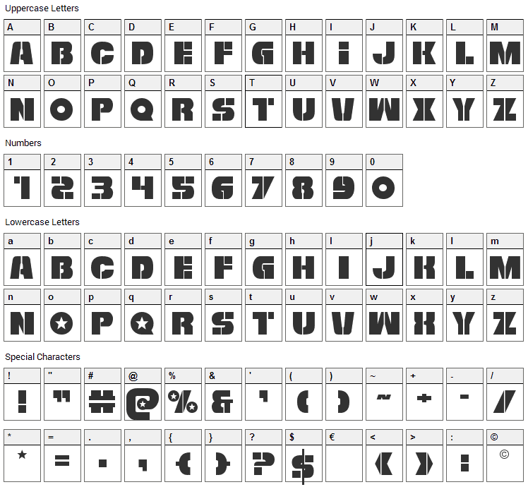 Freedom Fighter Font Character Map