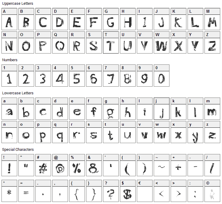 FreekTure Font Character Map