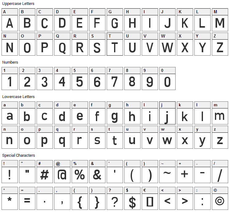 Freeroad Font Character Map