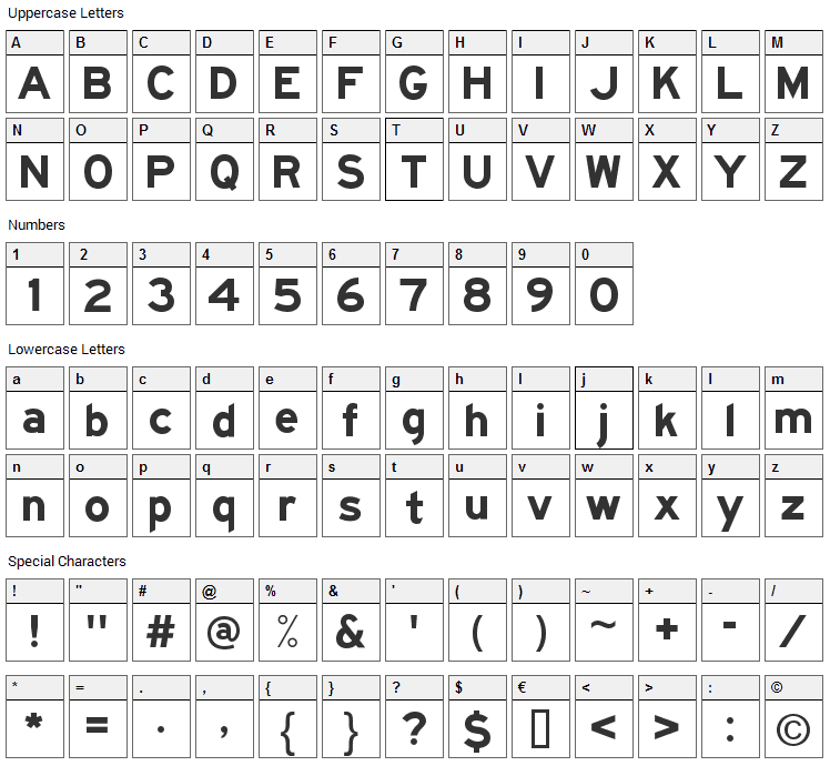 Freeway Gothic Font Character Map