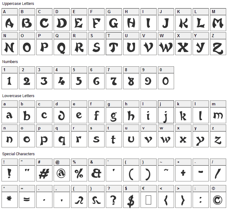 French Grotesque Font Character Map
