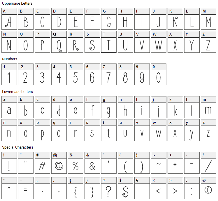 Frenchpress Font Character Map