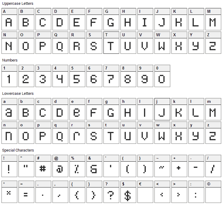 Freon Font Character Map