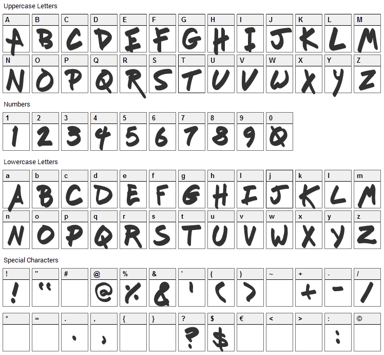 Fresh Marker Font Character Map