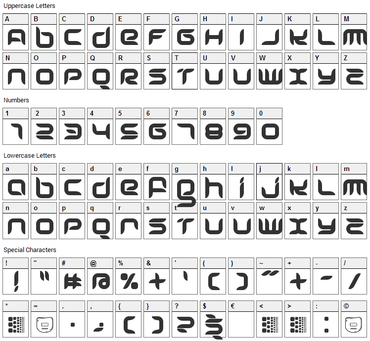 Freshbot Font Character Map