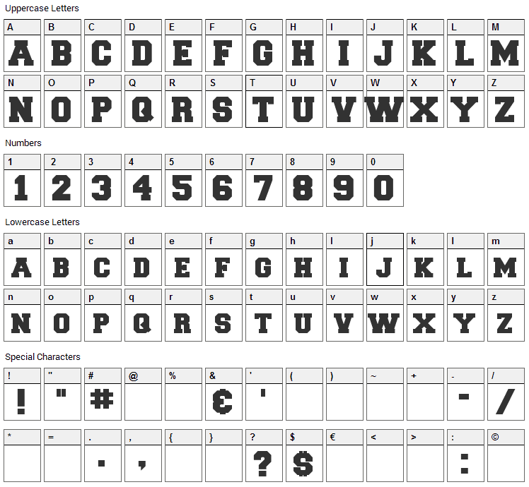 Freshman Font Character Map