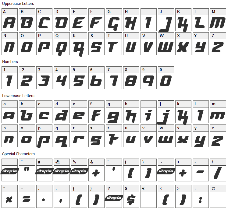 Freya Font Character Map