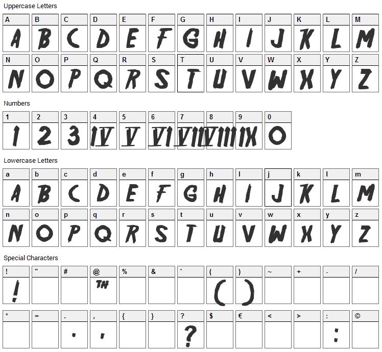 Friday 13 Font Character Map