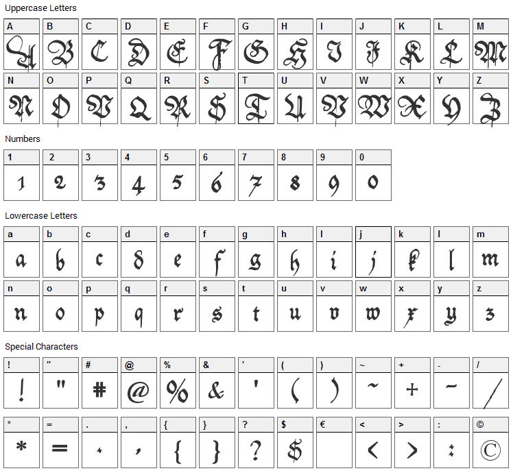 Friedolin Font Character Map