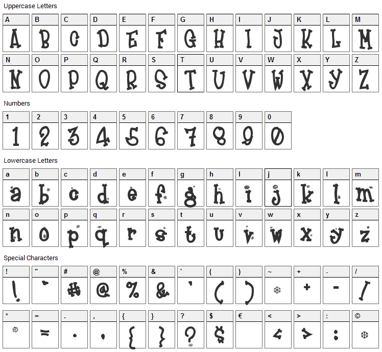 Frosty Font Character Map