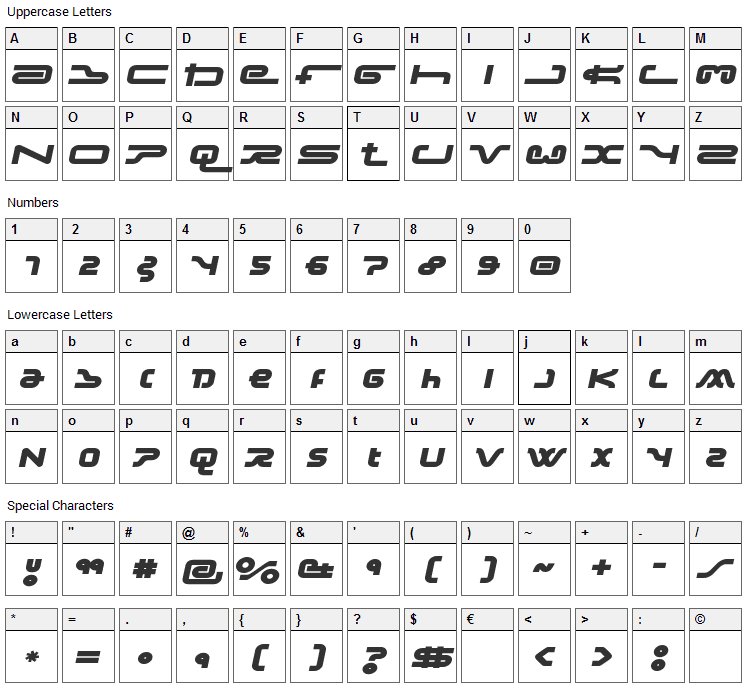Frozedotre Font Character Map