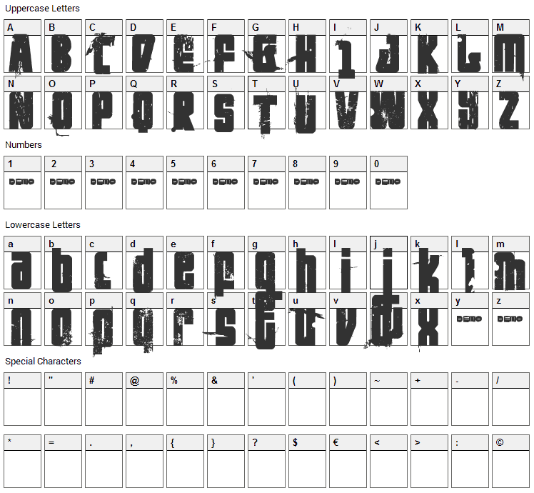 FT Nihilist Philosophy Font Character Map