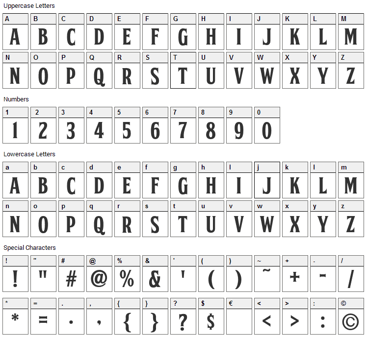 FTY Skorzhen Font Character Map