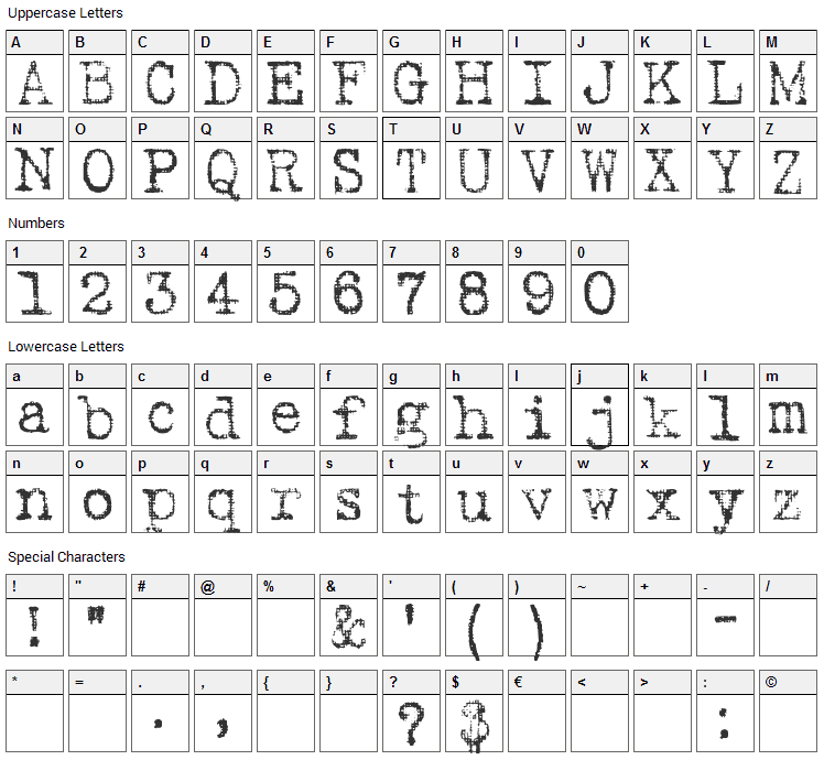 Fucked Olympia J Font Character Map