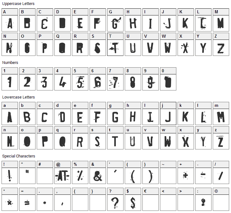 Fucked Plate Font Character Map