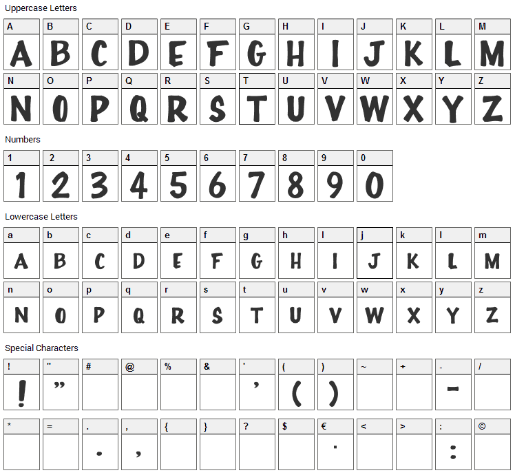 Full House Font Character Map