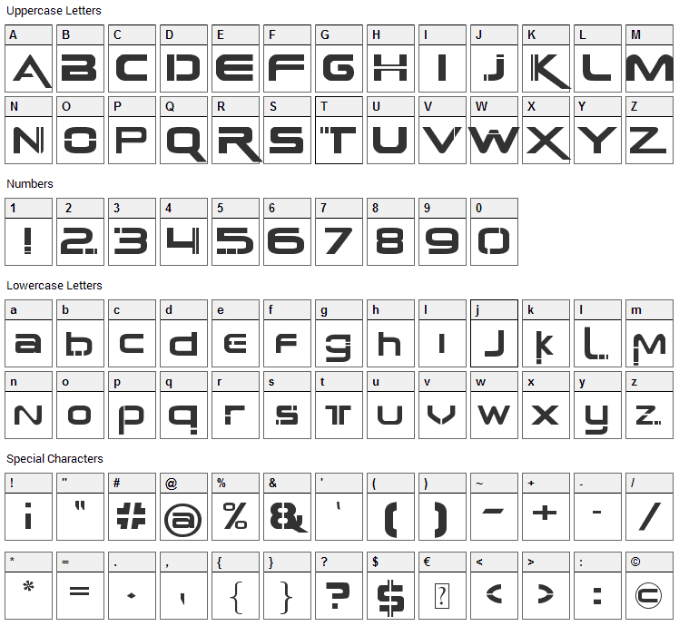 Full Metal Panic Font Character Map