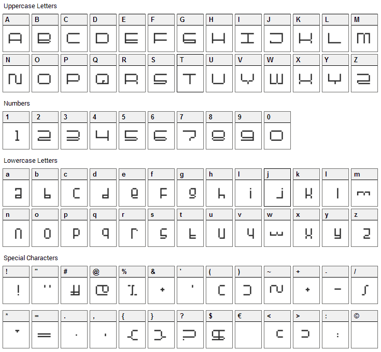 Fuller BTMP Font Character Map