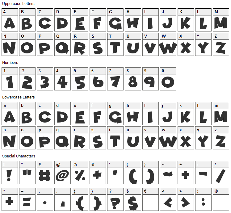 Funhouse Font Character Map