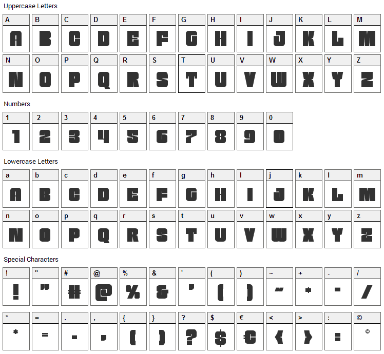Funk Machine Font Character Map
