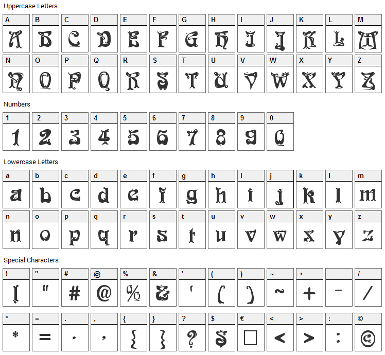 Funky Deco Font Character Map