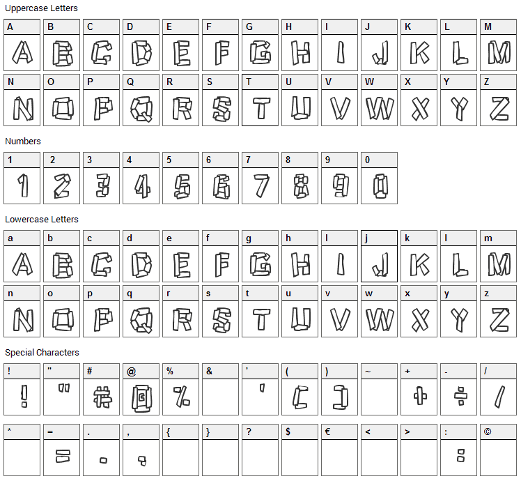 Funky Stoneage Font Character Map