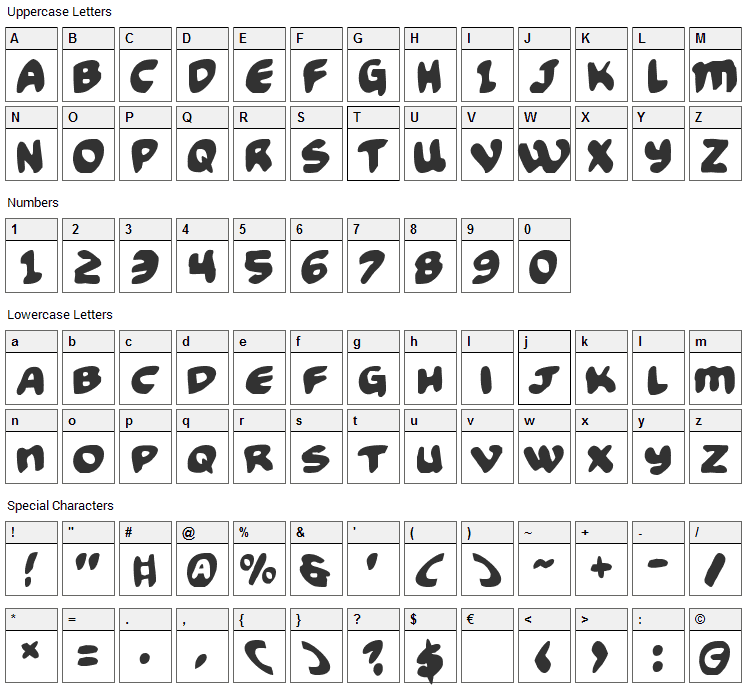 Funny Pages Font Character Map