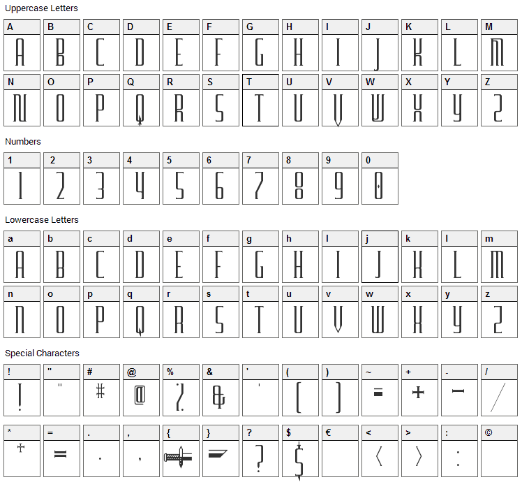 Furgatorio Font Character Map