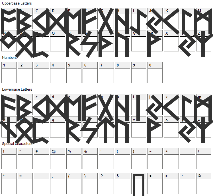 Futhark Font Character Map