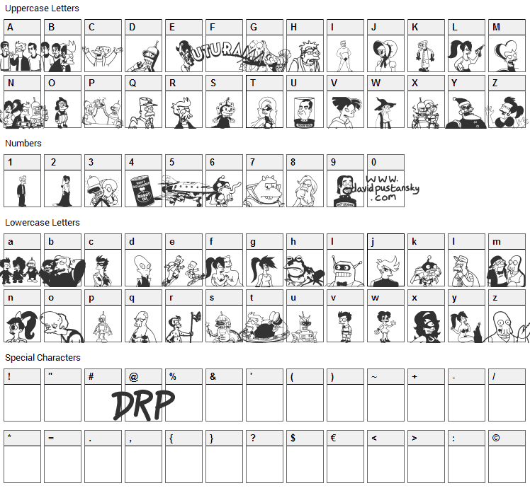 Futurama All Hail The Hypnotoad Font Character Map