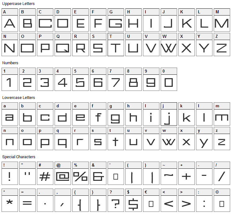 FuturBlock Font Character Map