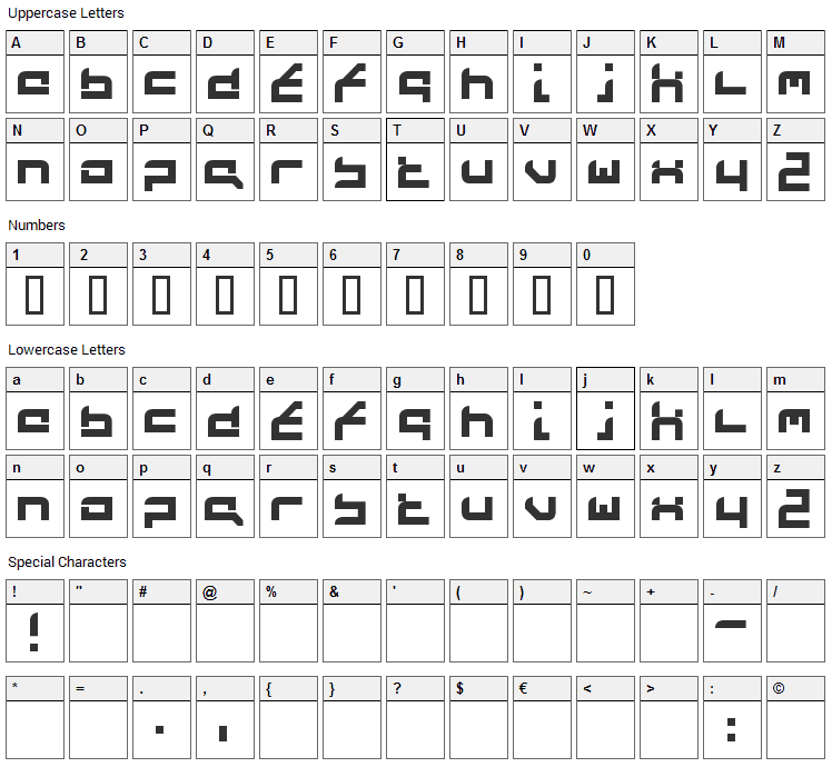 Future Flash Font Character Map