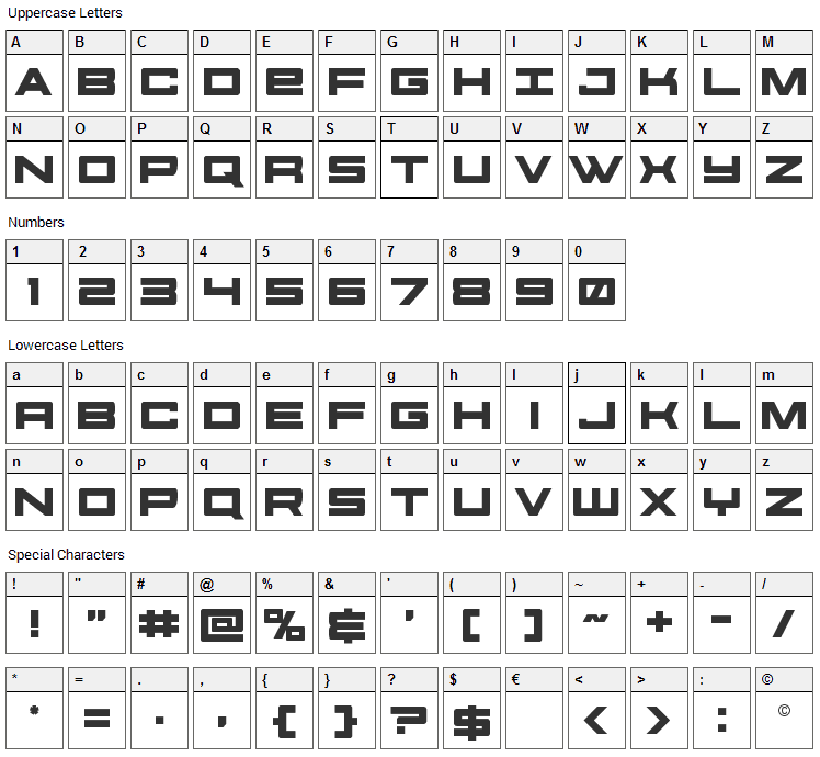 Future Forces Font Character Map