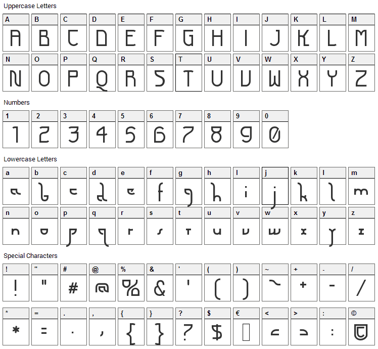 Futurex Arthur Font Character Map