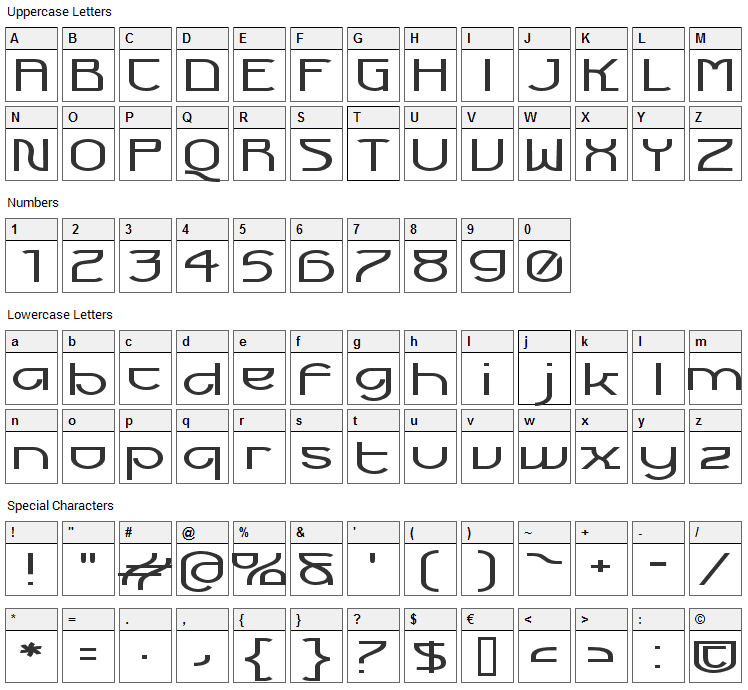 Futurex Voyager Font Character Map